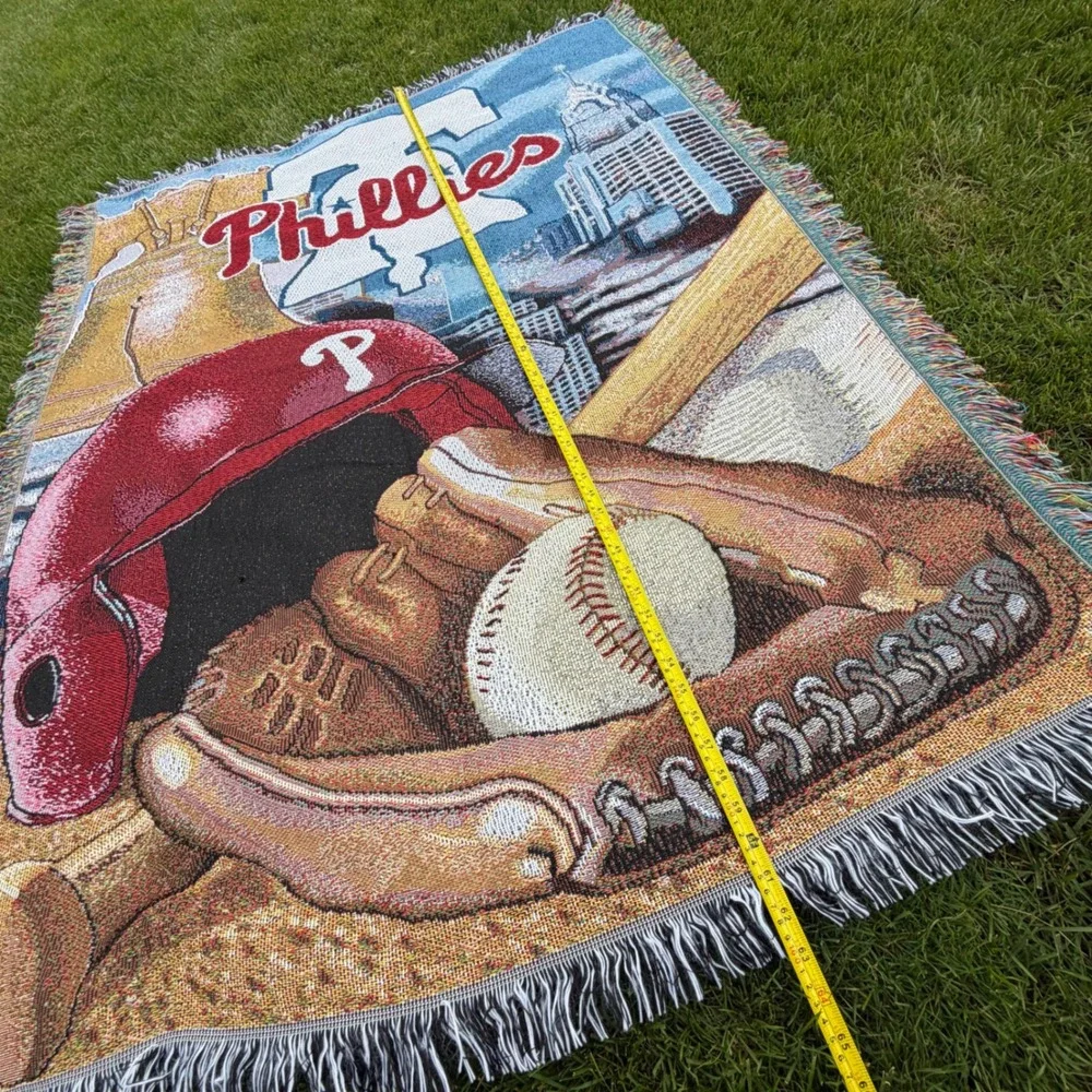 A- Philadelphia Phillies MLB Woven Tapestry Throw Blanket Liberty Bell 48x68